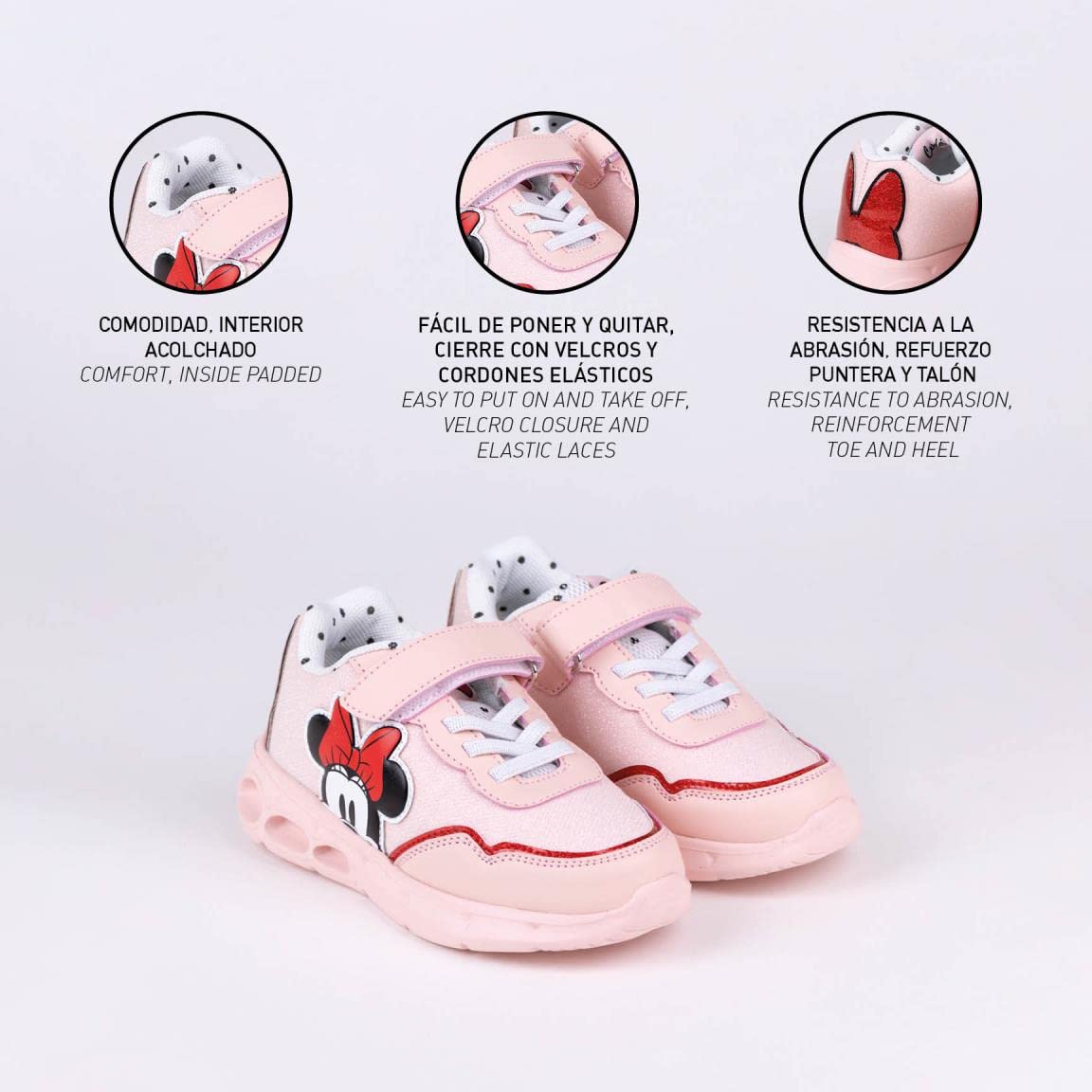 CERDÁ LIFE'S LITTLE MOMENTS Zapatillas Niña Luces de Minnie Mouse con Velcro para Facilitar Su Independencia Y Comodidad Y Refuerzo En La Puntera ZapatillasNiñas