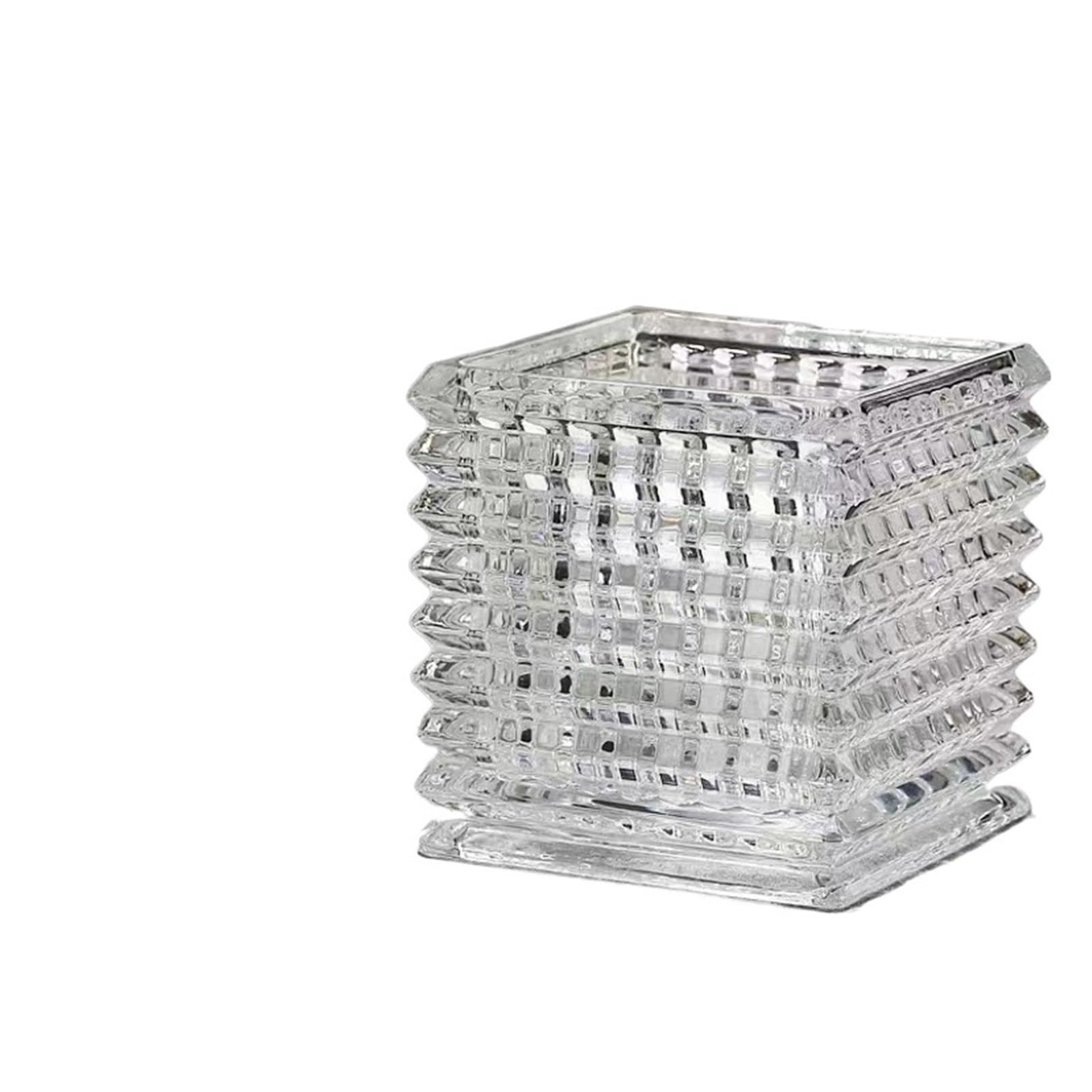 Geometric Vases Clear Square Glass Vase Geometric Flower Pot Floral Arrangement Accessories Terrarium Home Decoration(15cm)