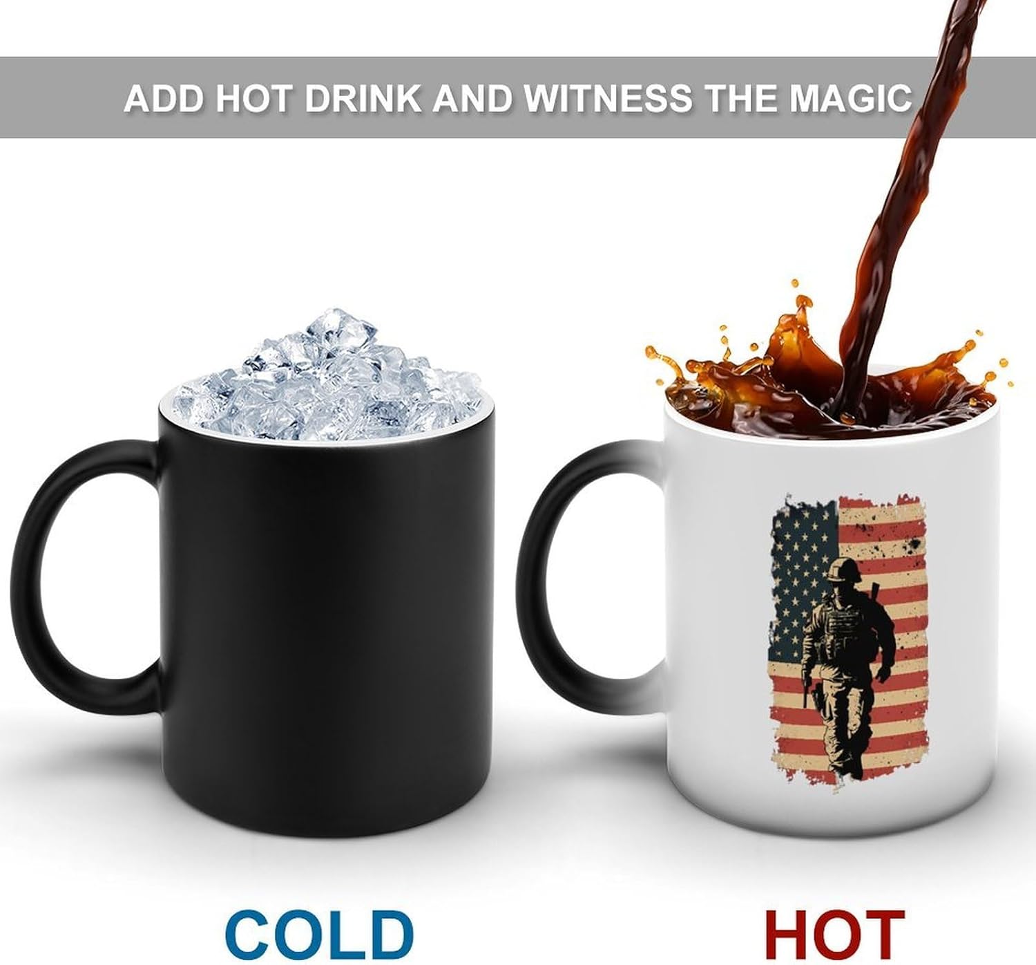 Solider And U.S. Flag Funny Color Changing Coffee Mug Ceramic Magic Cup Personalized Discoloration Tea Mugs