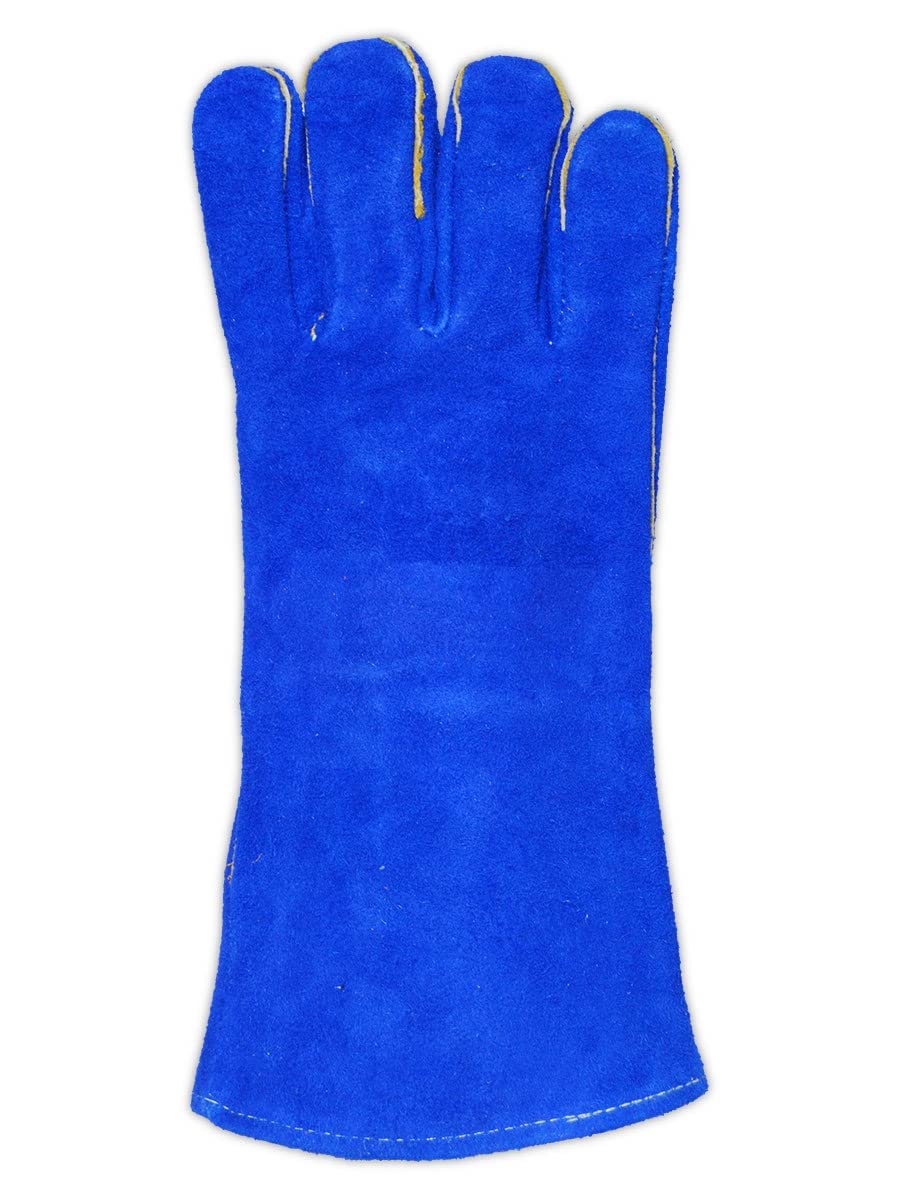 MAGID Weld Pro Split Cowhide Leather Welding Gloves, 12 Pairs, Jersey Palm, Standard, Blue, M1018