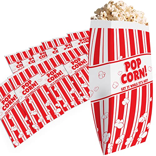 Popcorn Bags Coated for Leak/Tear Resistance. Single Serving 1oz Paper Sleeves in Nostalgic Red/White Design. Great Movie Theme Party Supplies or for Old Fashioned Carnivals & Fundraisers! (200)