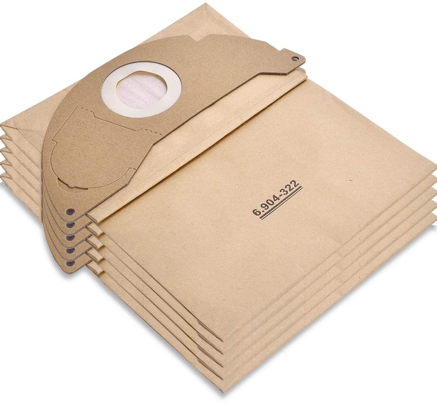 Pack of 5 Filter Bags Compatible with Karcher 6.904-322.0 Vacuum Cleaner Bags for WD2, Paper Dustbags for Karcher Hoover WD2/MV2/A2201/A2204/A2504, Brown