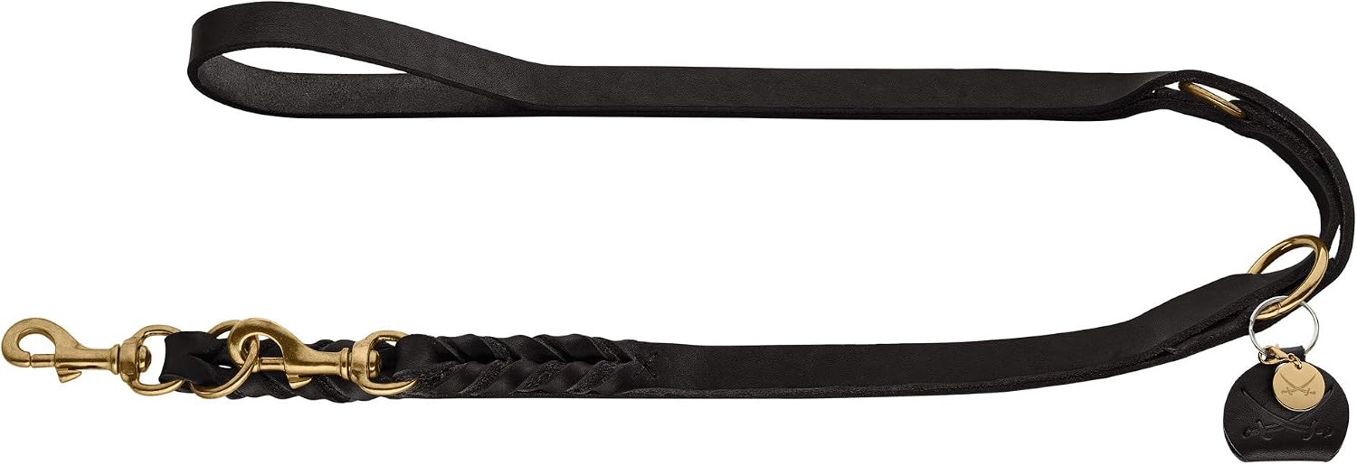 HUNTER Sansibar SOLID Adjustable Dog Lead Leather Braided Heavy Duty Elegant 2 x 200 cm Black, 200x2 cm (1er Pack)