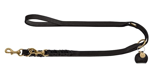 HUNTER Sansibar SOLID Correa ajustable para Perros Cuero Trenzado Duradero Elegante, 2 x 200 cm Negro