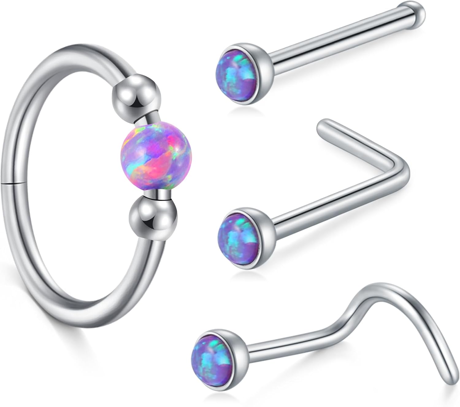 TOKRING 18G Clicker Nose Rings for Women 20G Opal Nose Studs Stainless Steel Hypoallergenic Septum Nostril Piercing Jewelry 4PCS
