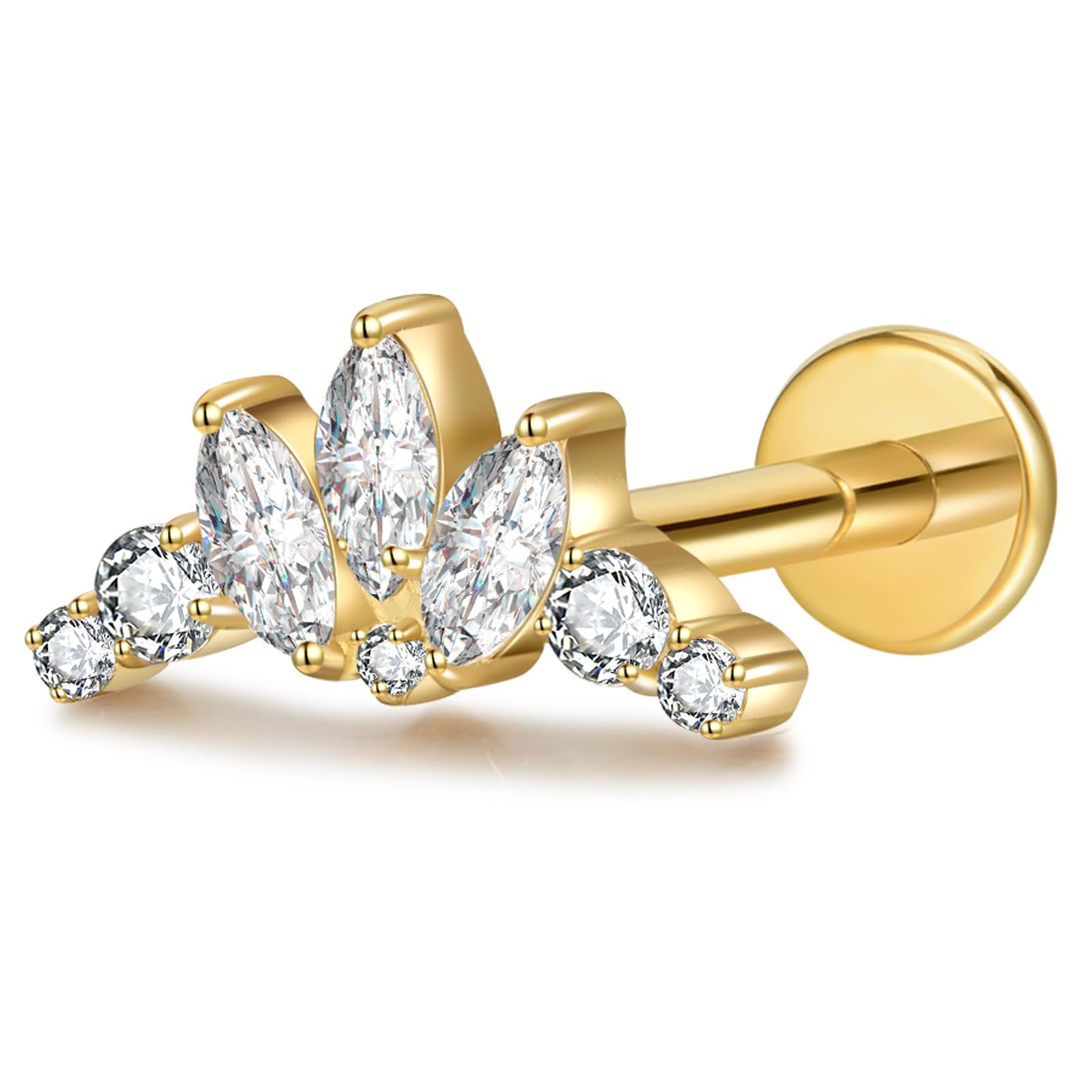 Flat Back Earrings Tragus Piercing Jewelry 16G 6mm and 8mm Bar Hypoallergenic F136 Titanium Studs for Conch Cartilage Women Helix Men Internally