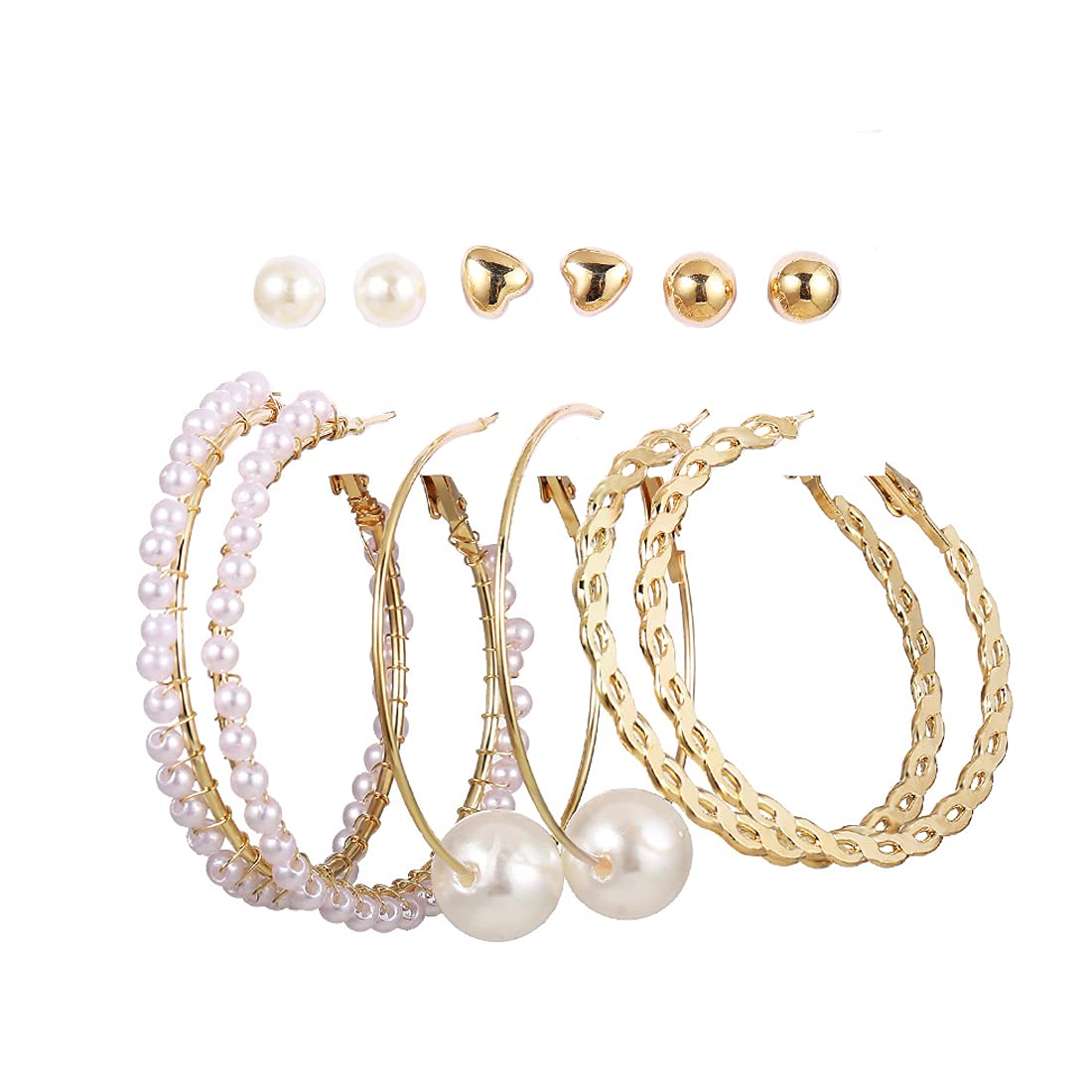 Combo of Crystal Pearl Gold Plated Stud Hoop Earrings Set for Women and Girls