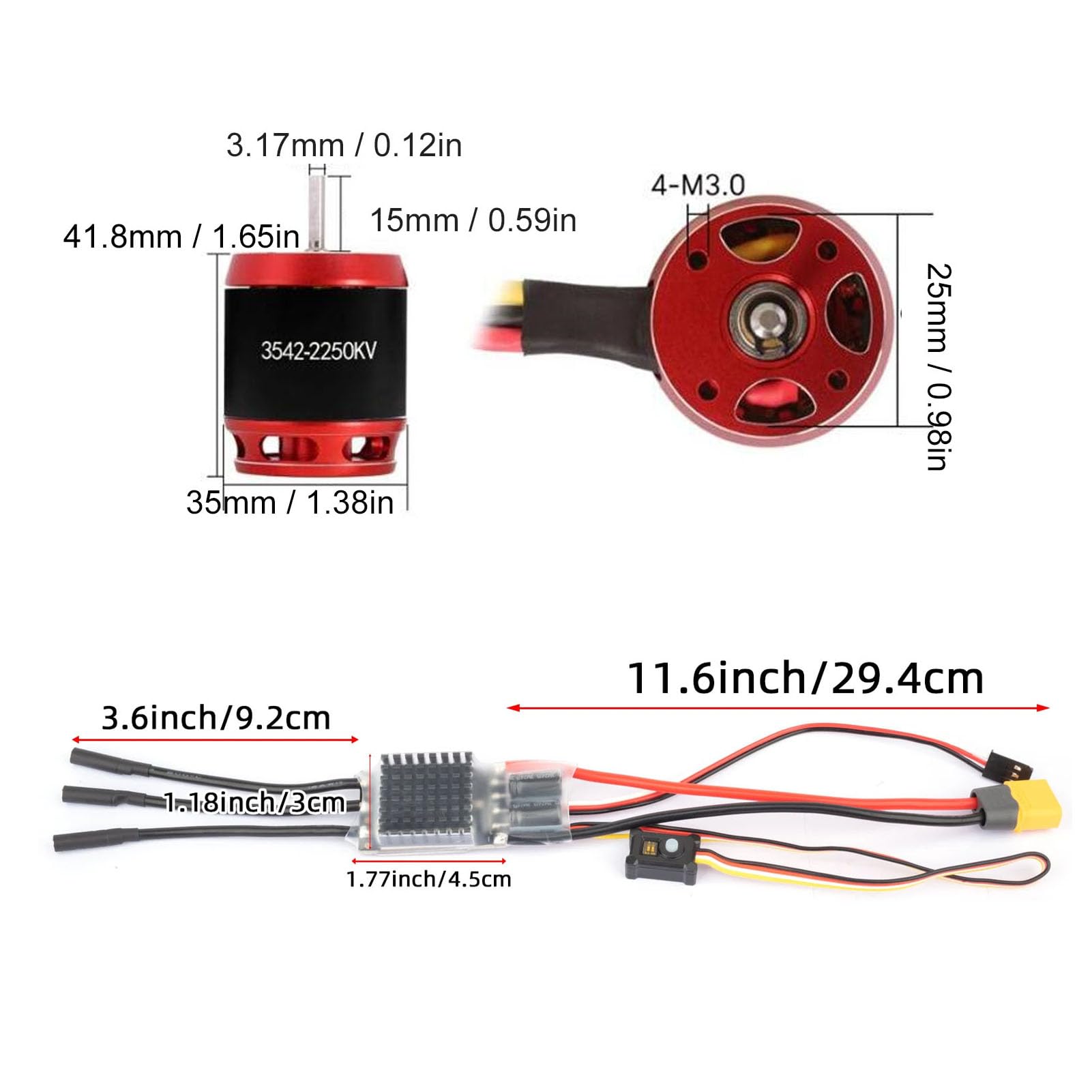 Pongnas RC-Brushless-Antriebsstrang-Kombination für Axial SCX10 – 3542-Brushless-Motor + 80-A-Regler mit Vorverdrahteten Kabeln, Programmierung und BEC – Verbessertes Crawler-Antriebssystem für /10 RC