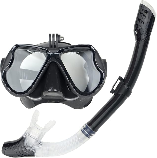 DiiDa Snorkel Set Adults and Youth with Go Pro Mount, Tempered Glass Anti-fog Mask Anti-Leak Snorkel Mouthpiece Scuba Diving Kit