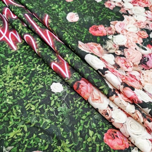 Riyidecor Green Leaves Happy Birthday Backdrop for Woman Neon Flower Wall Pink Rose Floral Blossom Botanical Plant Nature 7Wx5H Feet Girls Photography Background Birthday Photo Studio Shoot Fabric