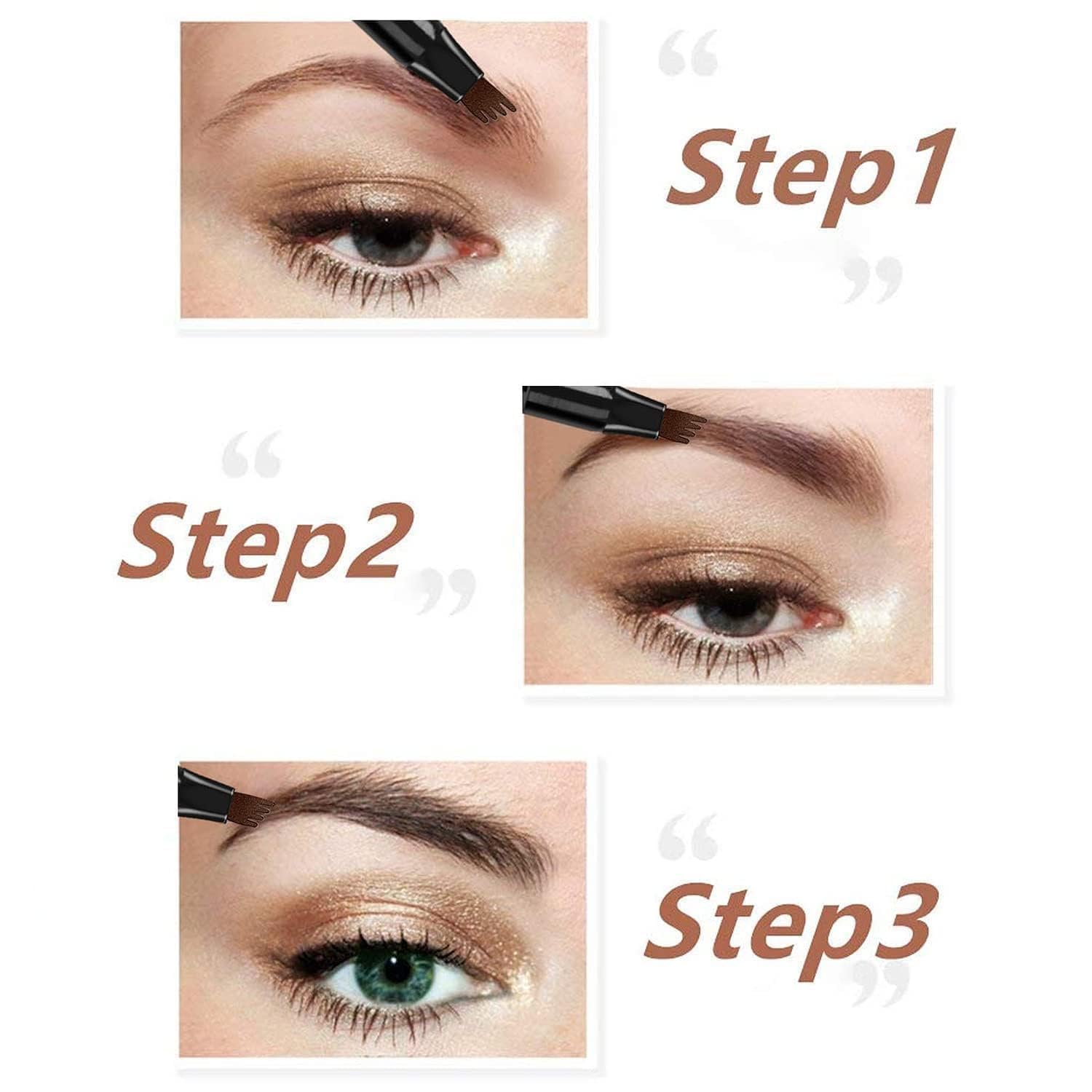 Qivela 4-Tip Microblading Eyebrow Tattoo Pen with Micro-Fork Tip | Liquid Brow Definer for Natural Hair-Like Strokes, Fuller & Defined Brows | Waterproof, Long-Lasting, Smudge-Proof, Sweat-Resistant | Natural Black, 1 Count (Black) 4