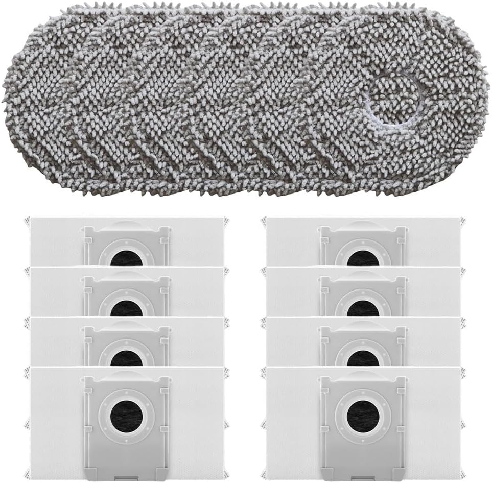 For T30C PRO and Robot Vacuum, 6 Microfiber Mop Pads and 8 Dust Bags Kit, Clog- Strong Seal Accessories for Pet Hair