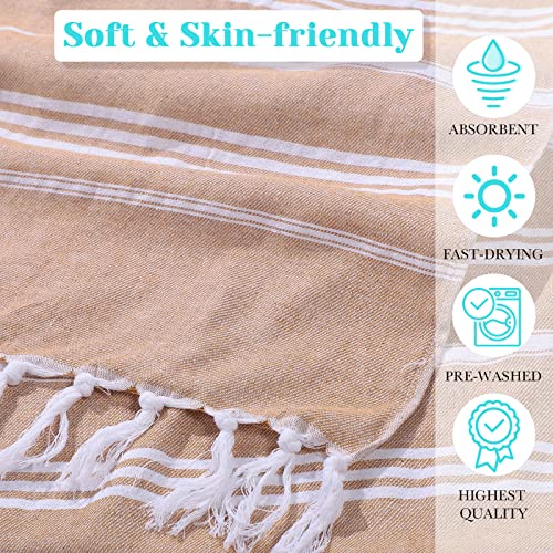 Yahenda 12 Pack Turkish Beach Towel Cotton Turkish Towel Oversized 35 X 71 Inch Sand Free Absorbent Quick Dry Turkish Bath Towels Lightweight Extra Large Beach Blanket For Adults Beige #TOP2