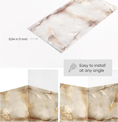 Miniatura 4 de FINECRAFT DECOR Adhesivo de mármol 3D y paneles de pared, 10 unidades de 32 x 16 pulgadas (cubre 34.4 pies cuadrados), ideal para salpicaduras de