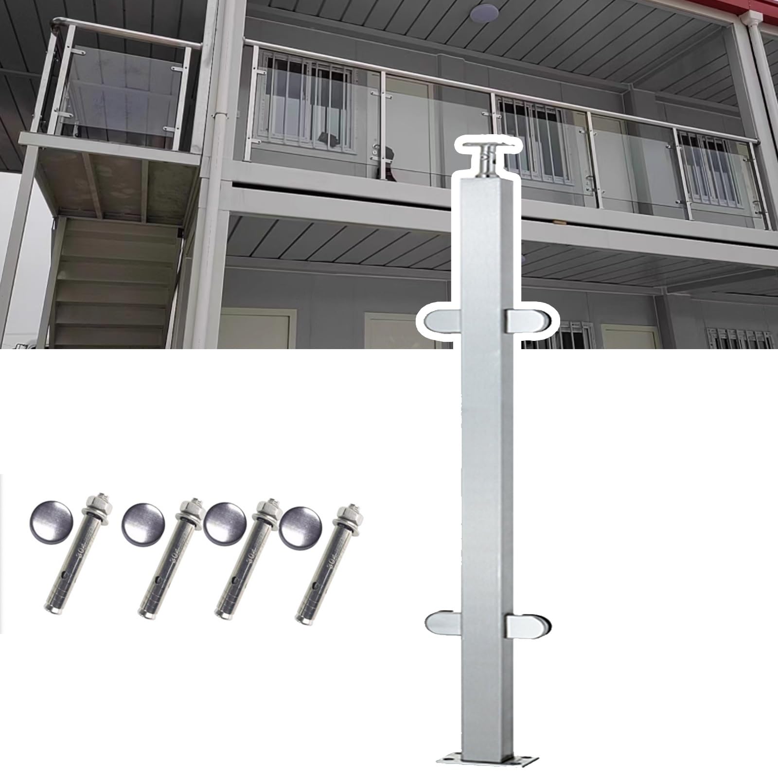 Poteau de garde-corps en verre réglable 60-145 cm pour balustrade d'escalier