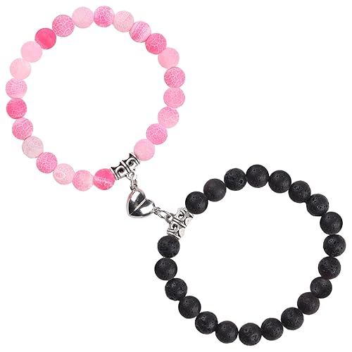 Miniatura 8 de 2 Pieces Magnetic Couple Bracelets,Natural Stone Black Matte Stone Crystal for Vows of Eternal love,Energy Stone Beads Bracelet Set Gift for Women