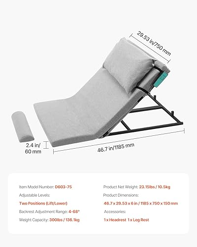 Miniatura 7 de VEVOR Respaldo elevador eléctrico para cama, capacidad de 300 libras, respaldo de cama de elevación ajustable de 4-68 con tela lavable a máquina,