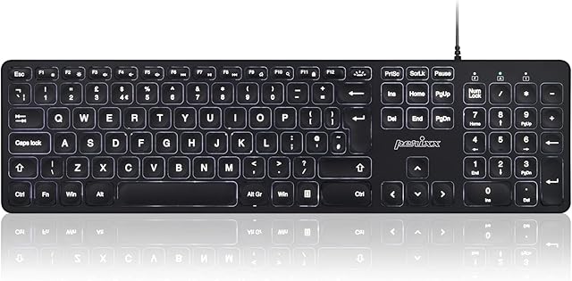 perixx PERIBOARD-331 Wired Backlit USB Keyboard, Full-Size X Type Scissor Keys, White Backlit, UK QWERTY, Black