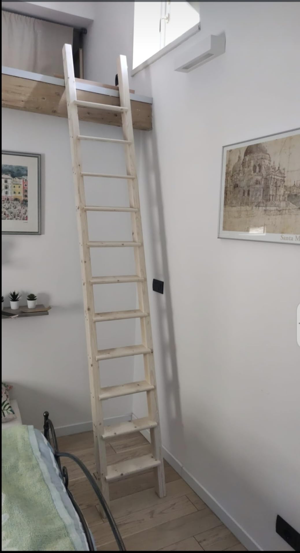Scala a pioli in legno per soppalco letto a castello soffitta (Altezza cm 200, Larghezza cm 40)