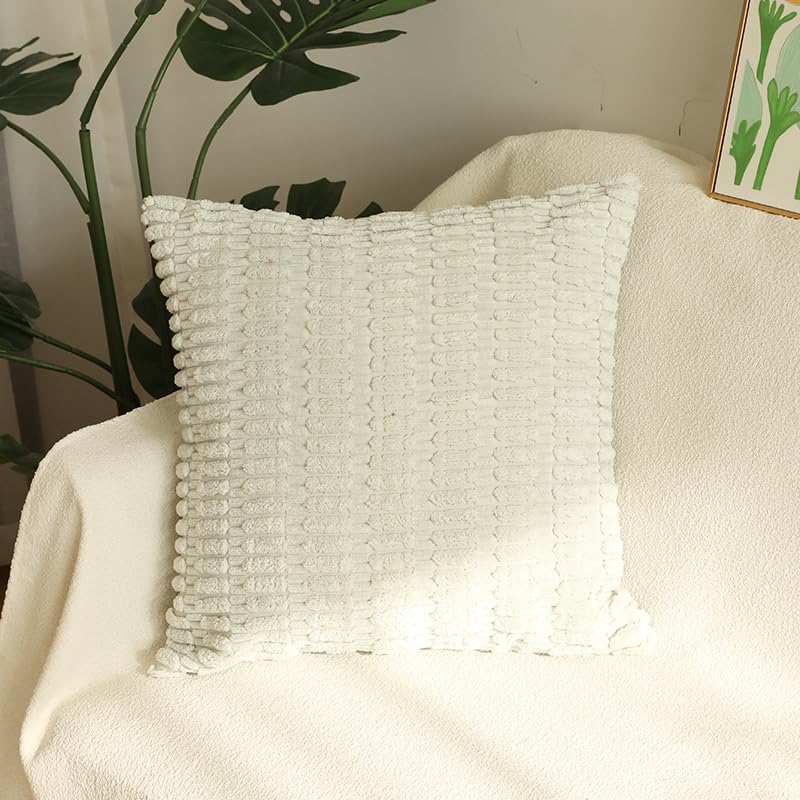 YRCBEHFU クッションカバー 2枚セット フェイクウール 柔らかい スタイル クッションケース 寝室用 ソファ用（ワイト、45 x 45cm）