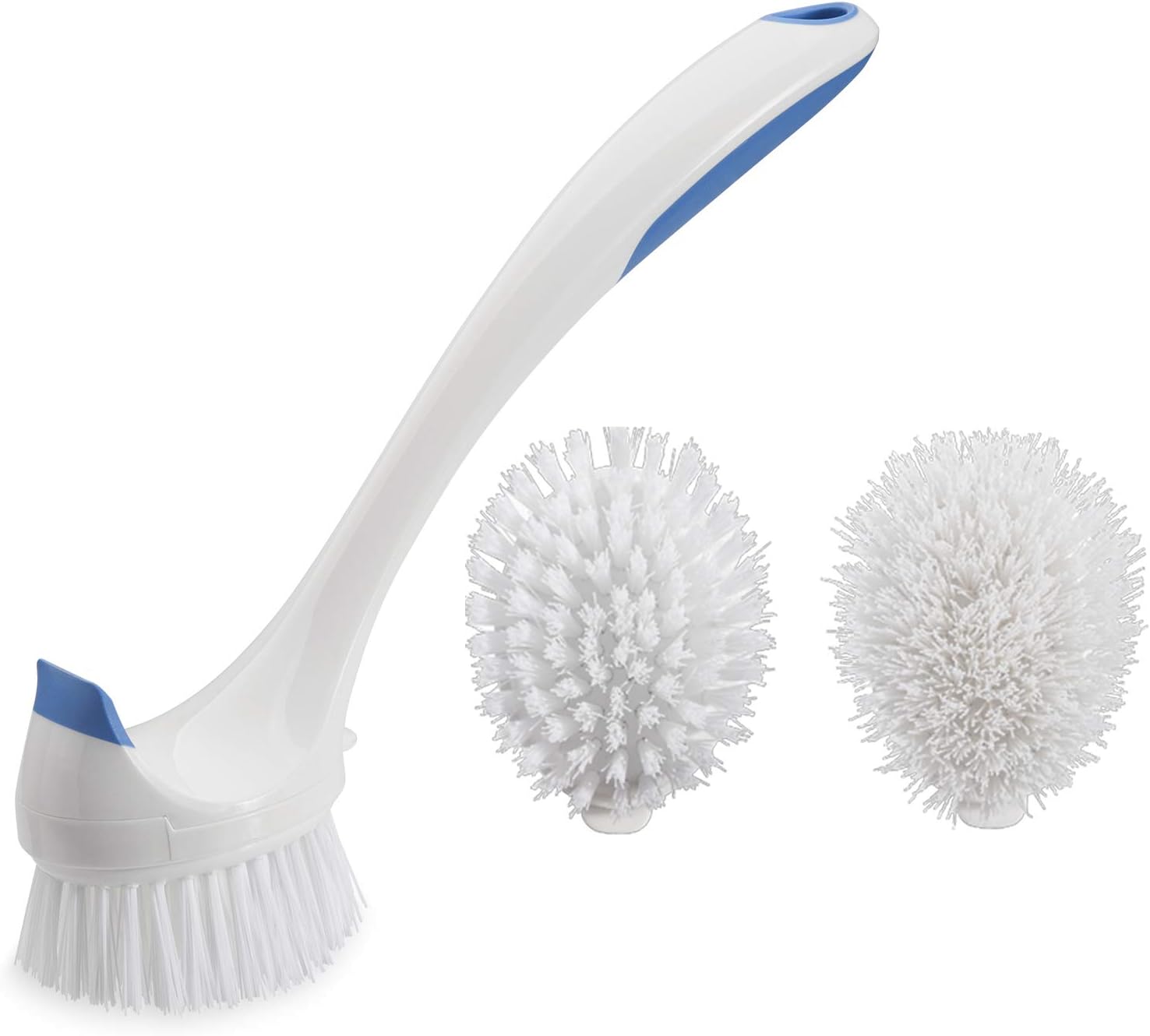 Amazer Kitchen Scrub Brush, Dish Brush with Two Replacement Brush Heads, Long Handle Sink Brushes for Pot Pan Cast Iron Skillet Dishes Cleaning