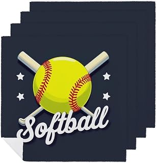 Fashion Dinner Napkins, Comfortable Soft Versatile Table Decorative Napkins for Formal Casual Dinners, 18.7x18.7 Inches, Yellow Softball Ball American, 4 PCS
