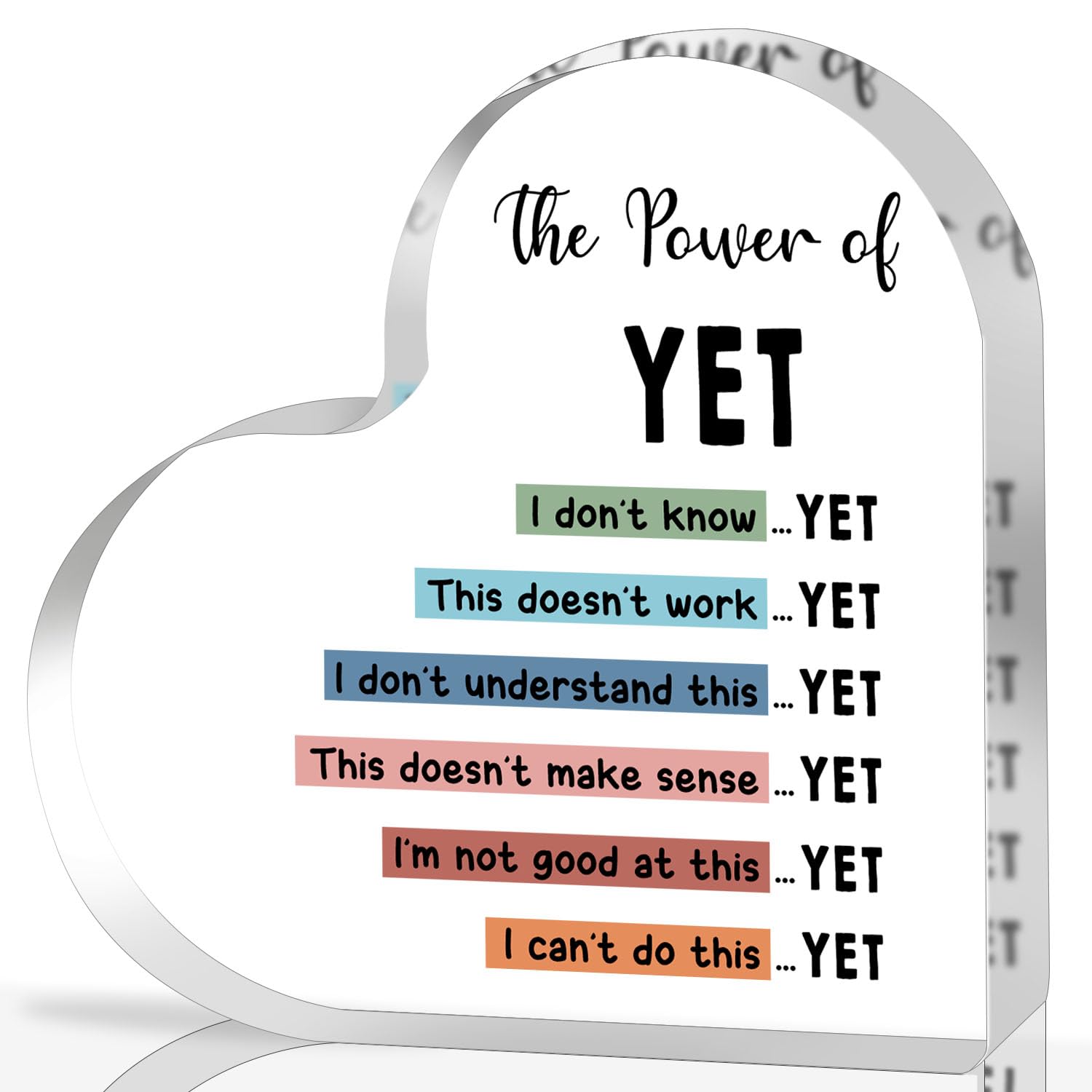 PIBONTO The power of yet,Growth mindset sign, Acrylic Heart Keepsake,Therapy Office Decor,Counselor office decor, mental health sign