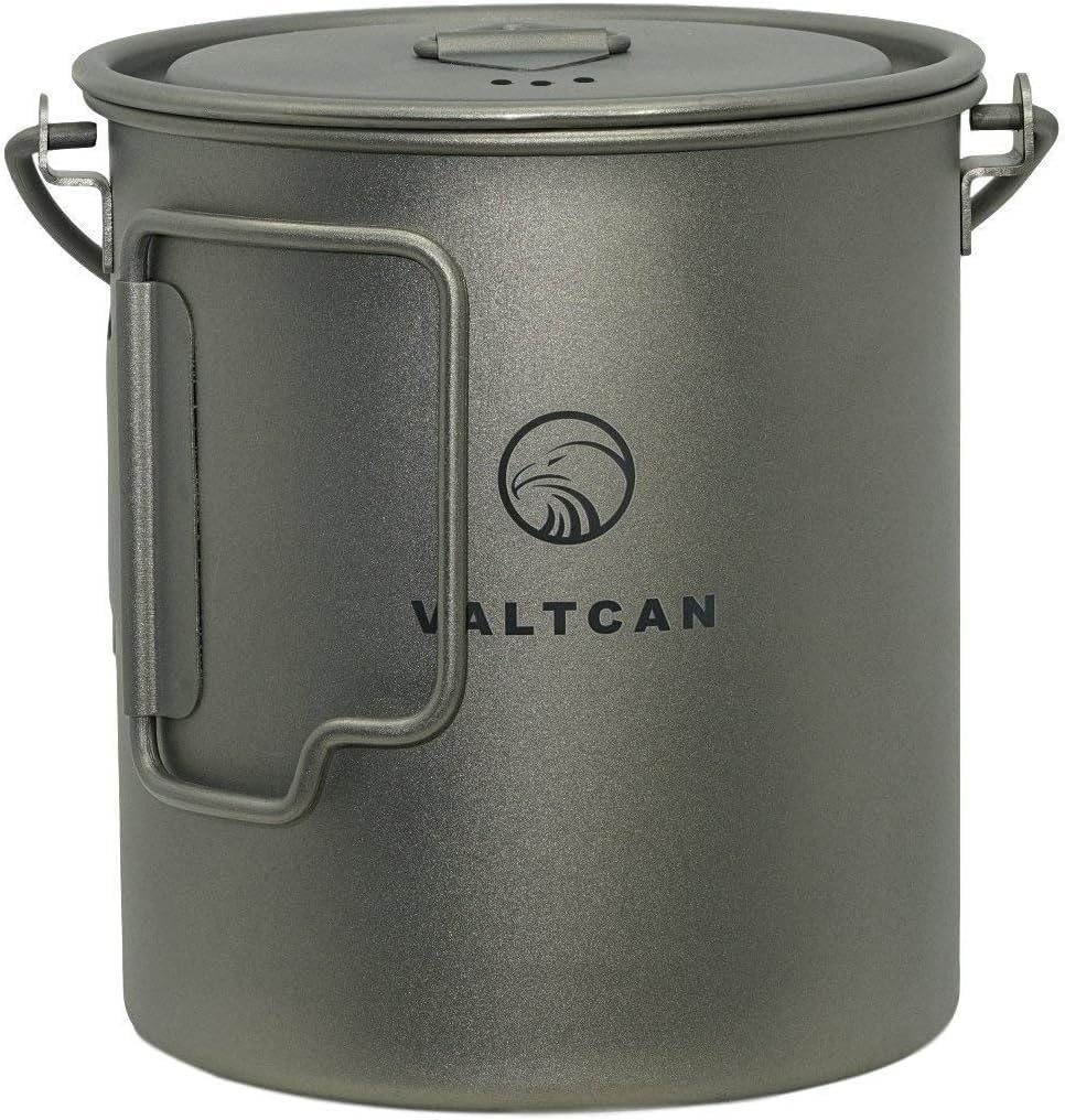 Valtcan Titanium Pot 750ml Grade 1 Thicker Build, Bail Handle, Tight-Fit Lid, 4.7 oz with Lid Ultralight Camping Mug 25.4 oz Backpacking Cookware for Hiking Bushcraft, No Metallic Taste Mesh Bag