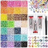 Resin Rhinestones for Bedazzling Kit, 34000Pcs Mixed-Color 3mm Bedazzled Crystal with 3Pcs 10ml B7000 Jewelry Glue, Flatback Gems for DIY Crafts Clothing Nail Art Makeup