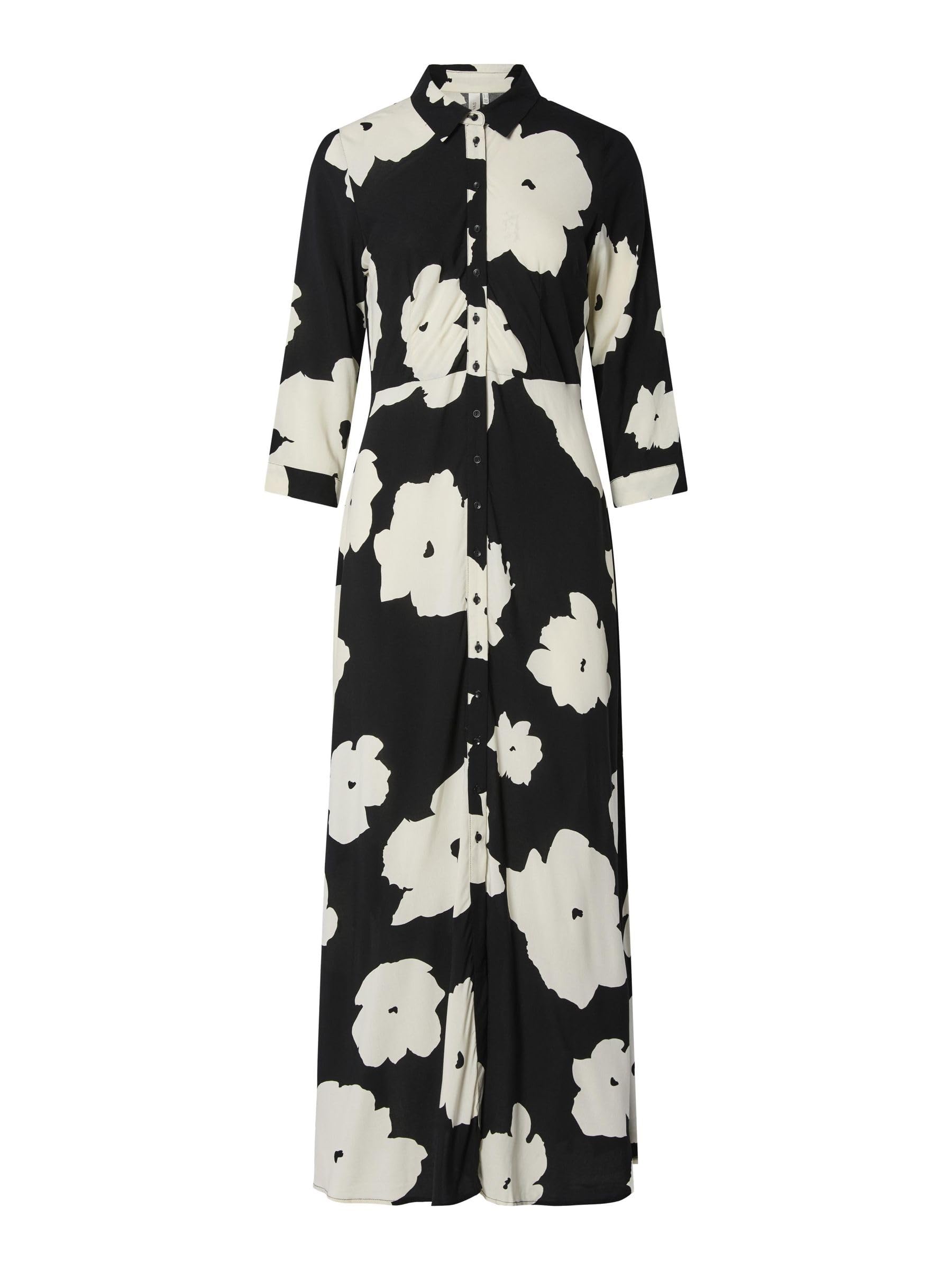 YAS Damen Yassavanna Long Shirt Dress – Lockeres Langarmshirt-Kleid Mit Allover-Print & V-Ausschnitt