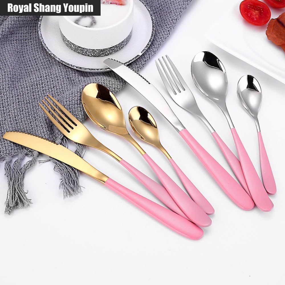 Manico Ispessente Cucina Posate in Acciaio Inossidabile Stoviglie Posate Set Di Posate Coltello Da Bistecca Forchetta Cucchiaio Cucchiaino (Verde Argento,16 pezzi)