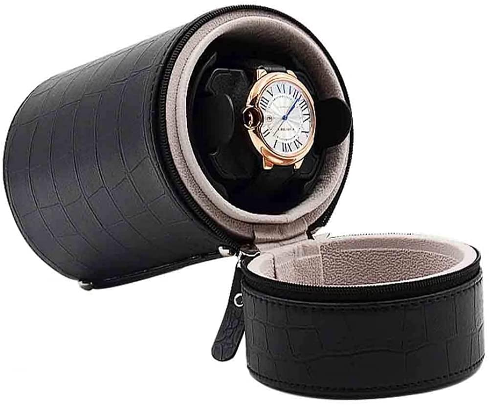 HVMBEUGOS Single Automatic Watch Winder,Super Quiet Motor Shaker Storage Organiser Storage Display Case Box Leather Look and Soft and Flexible Watch Pillow-Black