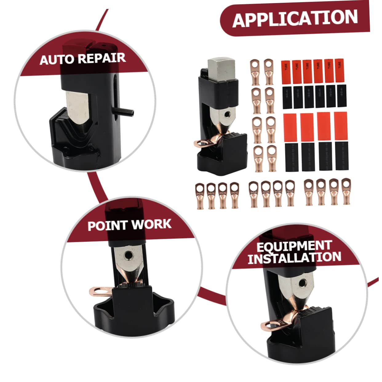OSALADI Pinza Crimpatrice per Connettori Batteria 1/0 in Acciaio con 4 Connettori 3/8 in Rame, Strumento per Cavi Elettrici e Saldatura, per Progetti Auto e Nautici