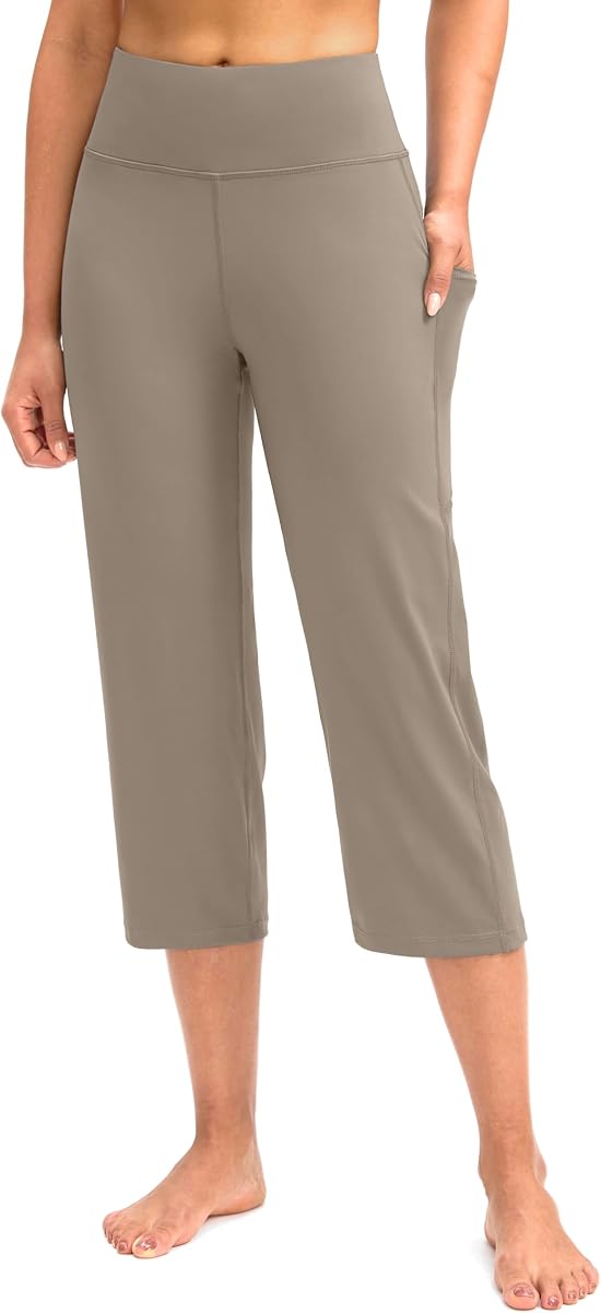 G Pantalones capri graduales para mujer, cintura alta, pantalones de yoga con bolsillos, control de barriga, polainas cortas rectas