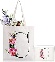 Vista 25 de Andeiltech - Bolsa de lona con inicial floral, personalizada, bolsa de maquillaje con monograma, regalo para damas de honor, cumpleaños, boda