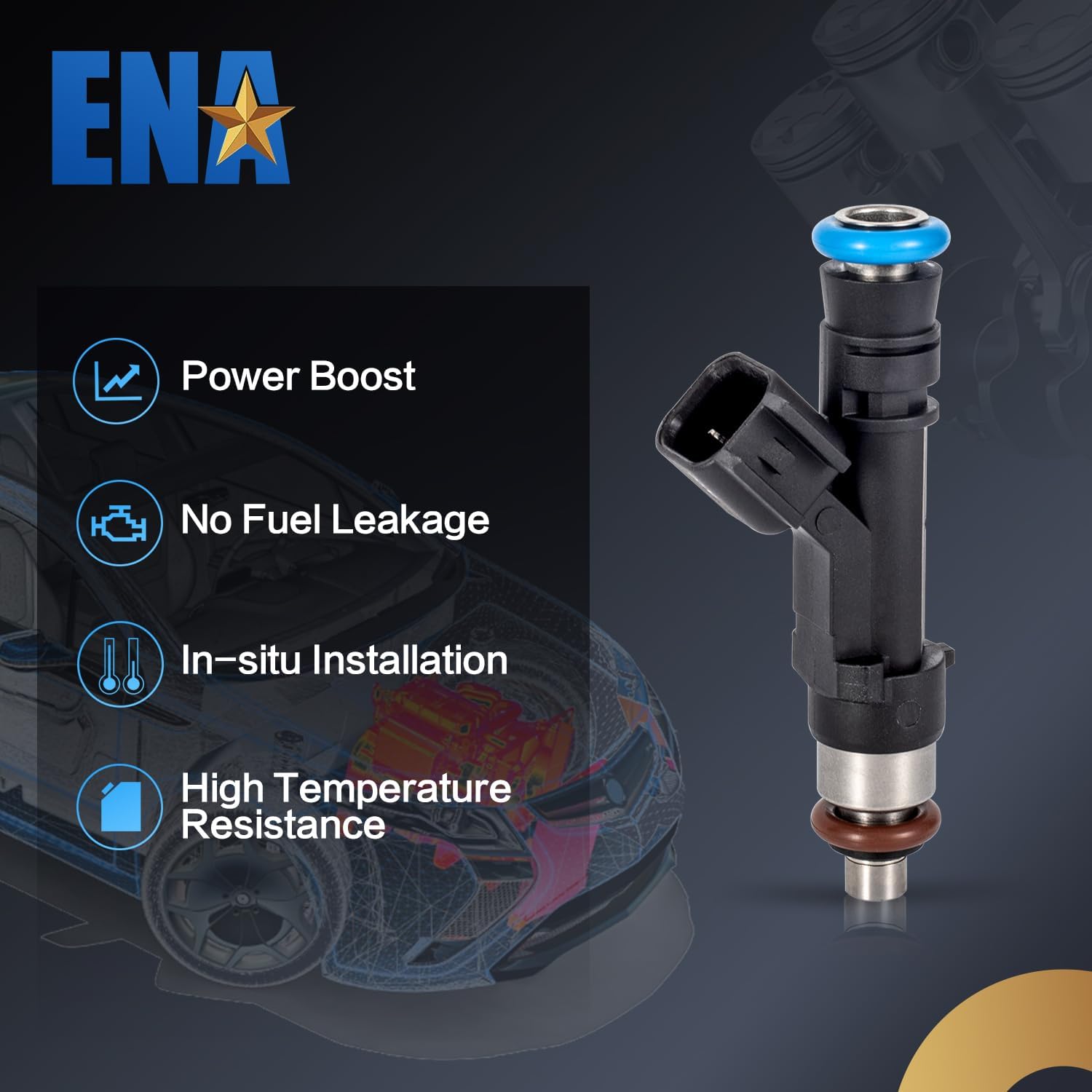 ENA 4 Holes Fuel Injectors Compatible with Ford F150 Mustang Lobo 5.0L 2011 2012 2013 2014 2015 2016 2017 Replacement for BR3Z9F593A 0280158227 BR3Z-A BR3E9F593E5A BR3E-E5A CM5187 62408 Set of 8
