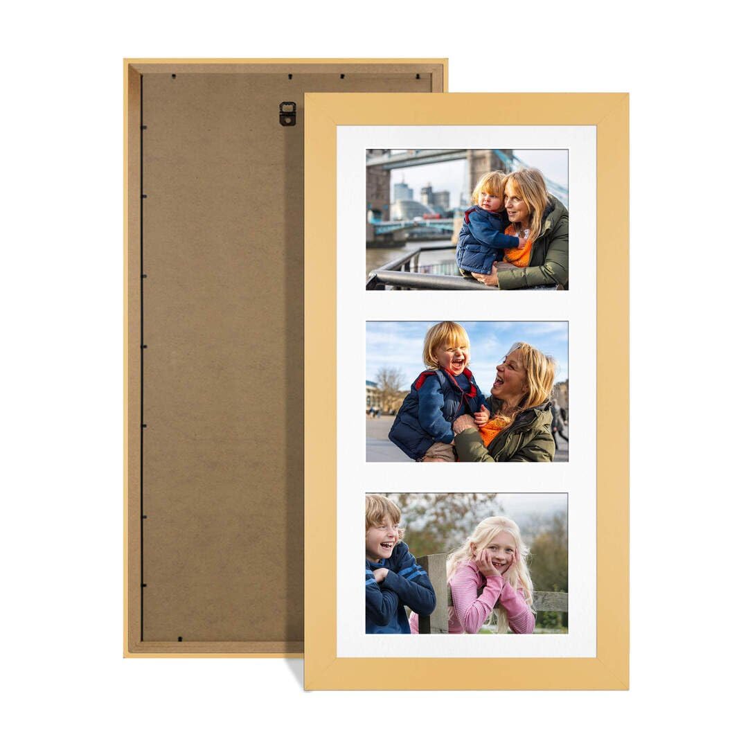 Procut Global 40X20CM Mustard Yellow Photo Frames For Multiple Pictures with White Mount-Modern Collage Frame with 3 Apertures (3x) 6X4-Engineered Wood with Shatterproof Perspex