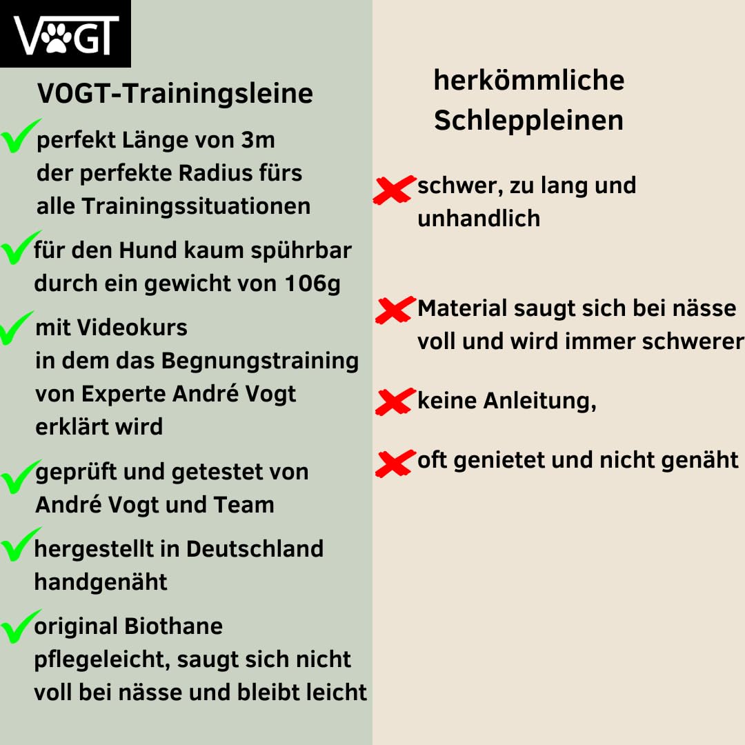 VOGT-Trainingsleine | von André Vogt |inklusive Videokurs Begegnungstraining| Schleppleine | ideale Länge 3m| original Biothane| (Oliv)