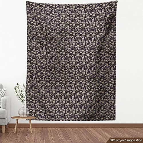 Ambesonne Skull Fabric by The Yard, Grunge Scary Skulls Sketchy Graveyard Death Evil Face Horror Theme Design, Decorative Fabric for Upholstery and Home Accents, 1 Yard, Grey Black - 3