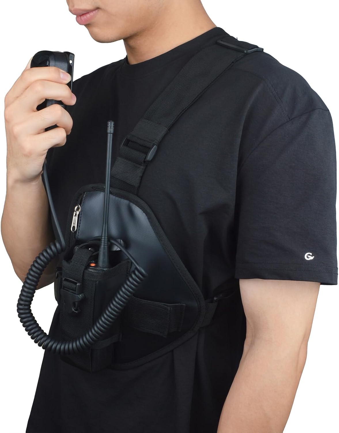 TWAYRDIO Radio Chest Harness Shoulder Holster - Single Radio Pouch for Motorola Kenwood Two-way Radios and Walkie Talkies (Black)