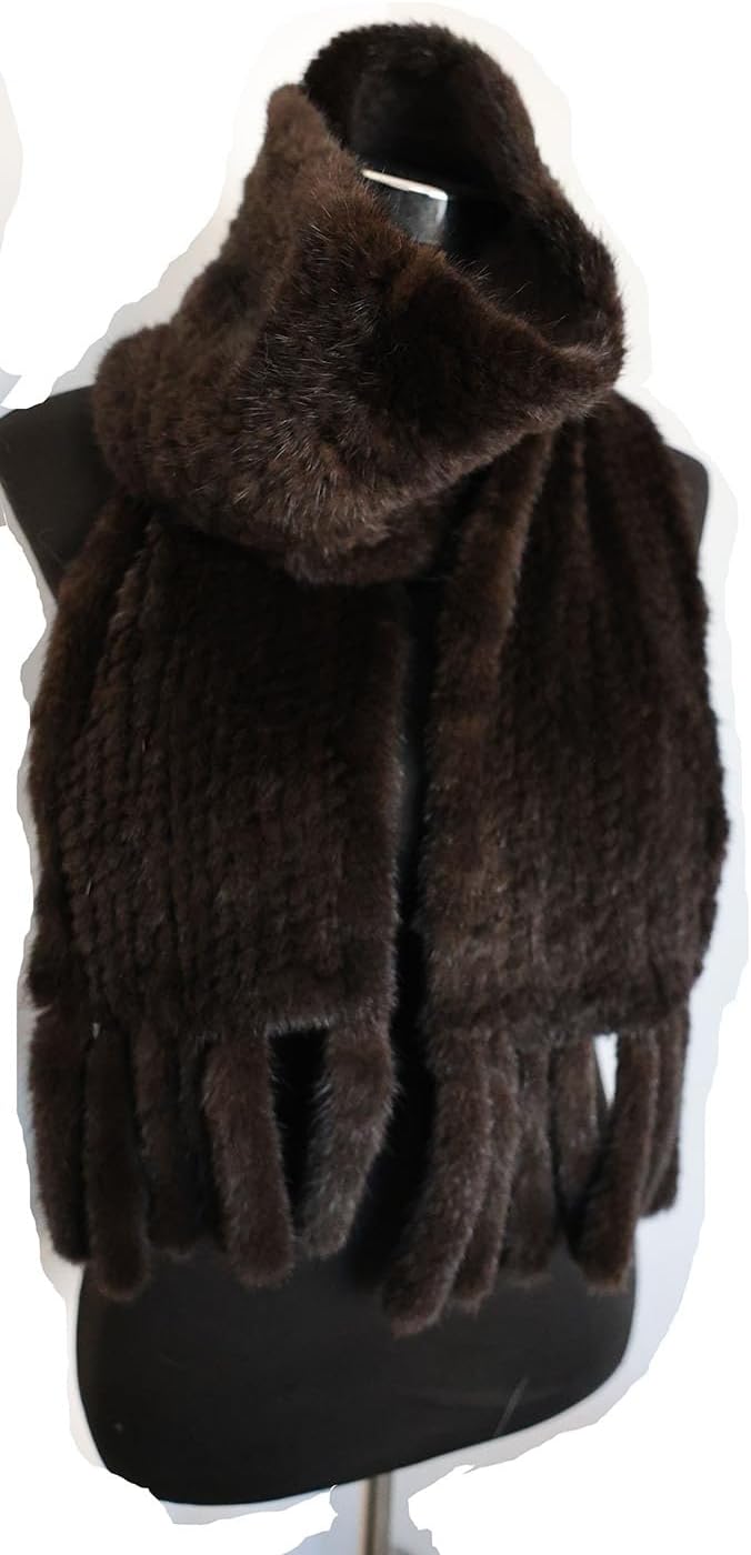 Farm raised mink fur scarf women neck wrap long style cape brown shawl