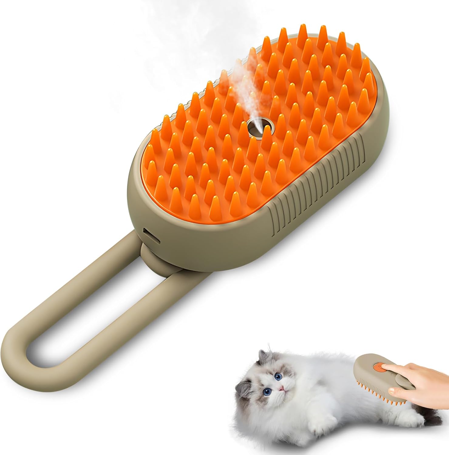 OneNine Cat Steam Brush, 4 in 1 Cat Steamy Brush for Cat, Multifunctional Cat Steamer Brush, Cat Grooming Brush Pet Hair Removal Comb for Cat and Dog, Cat Hair Brush for Removing Tangled and Loosse (Coffee color)