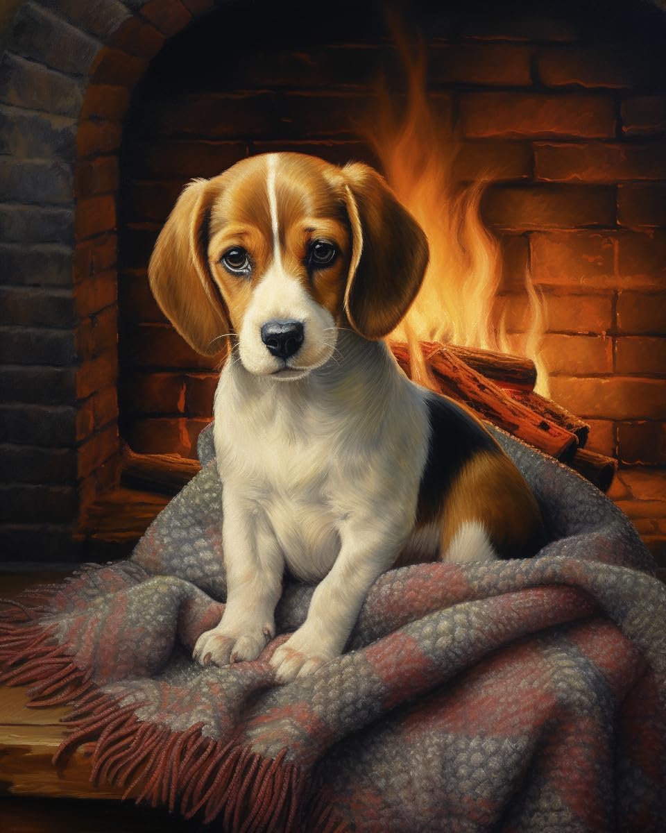 Stamped Cross Kits, Smart and Clever Beagle Dog, Printed Cross Patterns, Embroidery Crafts Needlepoint Kit, Beginners Starter Kits, DIY Handmade Gifts 11CT 3 Strands 16x20 inch