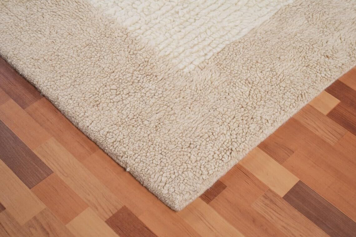 Hand Woven Cream and Beige Rectangular Wool 52 Pounds Modern Textured Living Room Area Rug 8.0x10.0