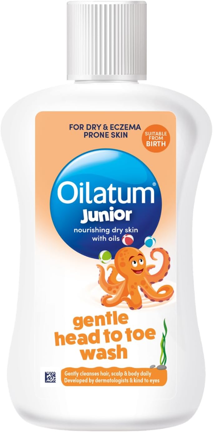 Junior Gentle Head-to-Toe Wash, Dry & Eczema-Prone Skin, Gently Cleanses Hair, Scalp & Body, Suitable from Birth, Everyday Use, Fragrance & Soap Free, Dermatologically Tested, 1 x 300ml