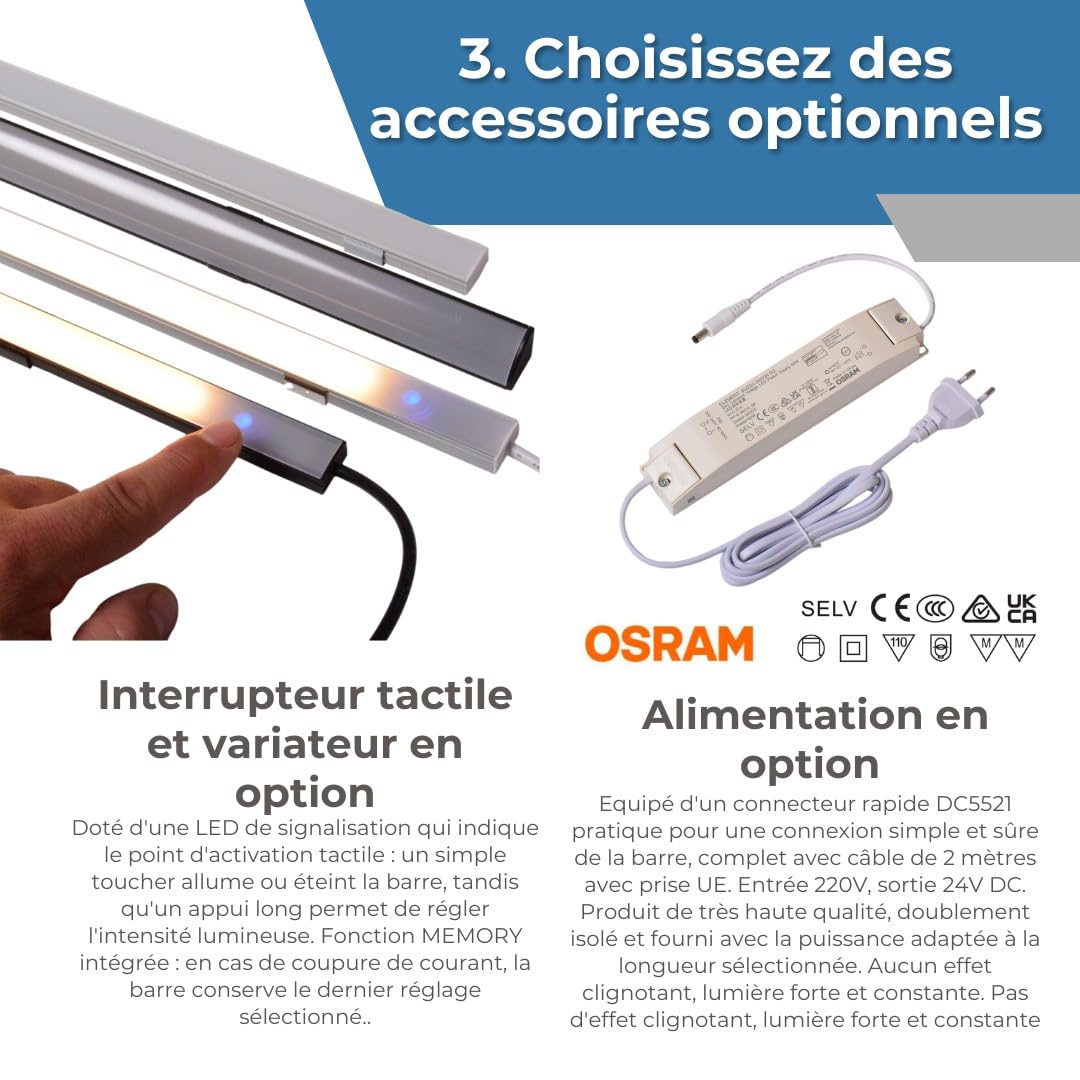 AFTERTECH - Barre LED Profilé Aluminium d'Angle Noir FABRIQUÉ SUR MESURE au centimètre de 20 à 300cm en une SEULE pièce - LUMIÈRE PUISSANTE 19,2w/m 180led/m - PERSONNALISABLE