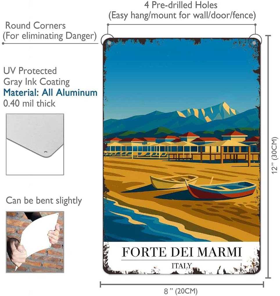 Forte Dei Marm Italy Travel Vintage Sign Aluminum Metal Sign 8 x 12 Inch image 2
