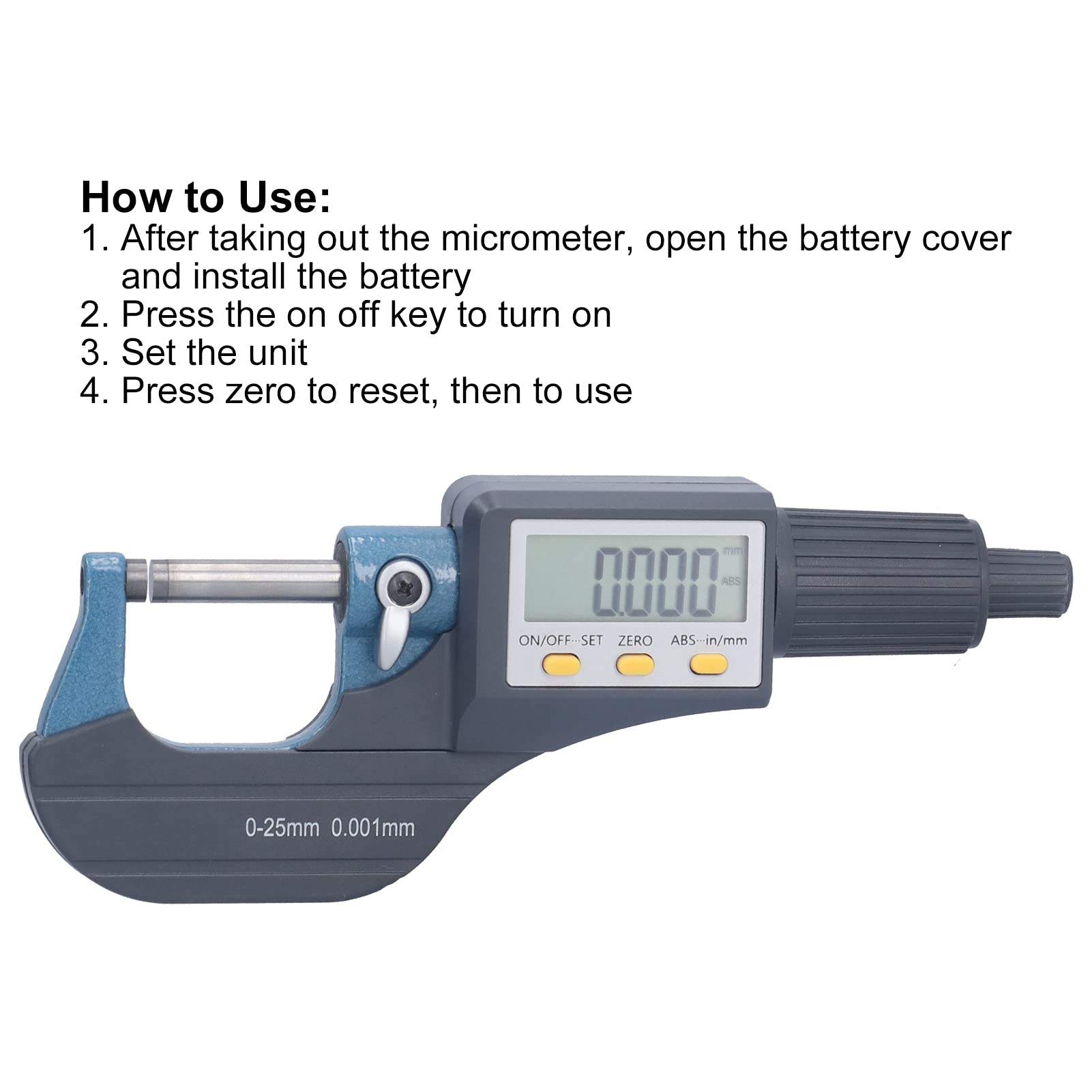 Digitales Mikrometer Zur Präzisen Dickenmessung mit Einer Auflösung von 0,00005 Zoll für Profis, Bereich 0–25 Mm