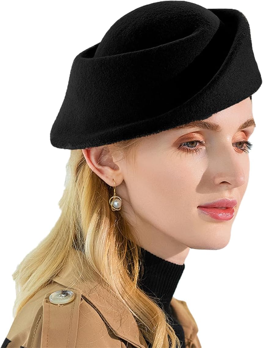 Small Top Hats for Women Elegant Winter Vintage Beret Wool Felt Fedoras Ladies Luxury Wedding and Church Cap Female