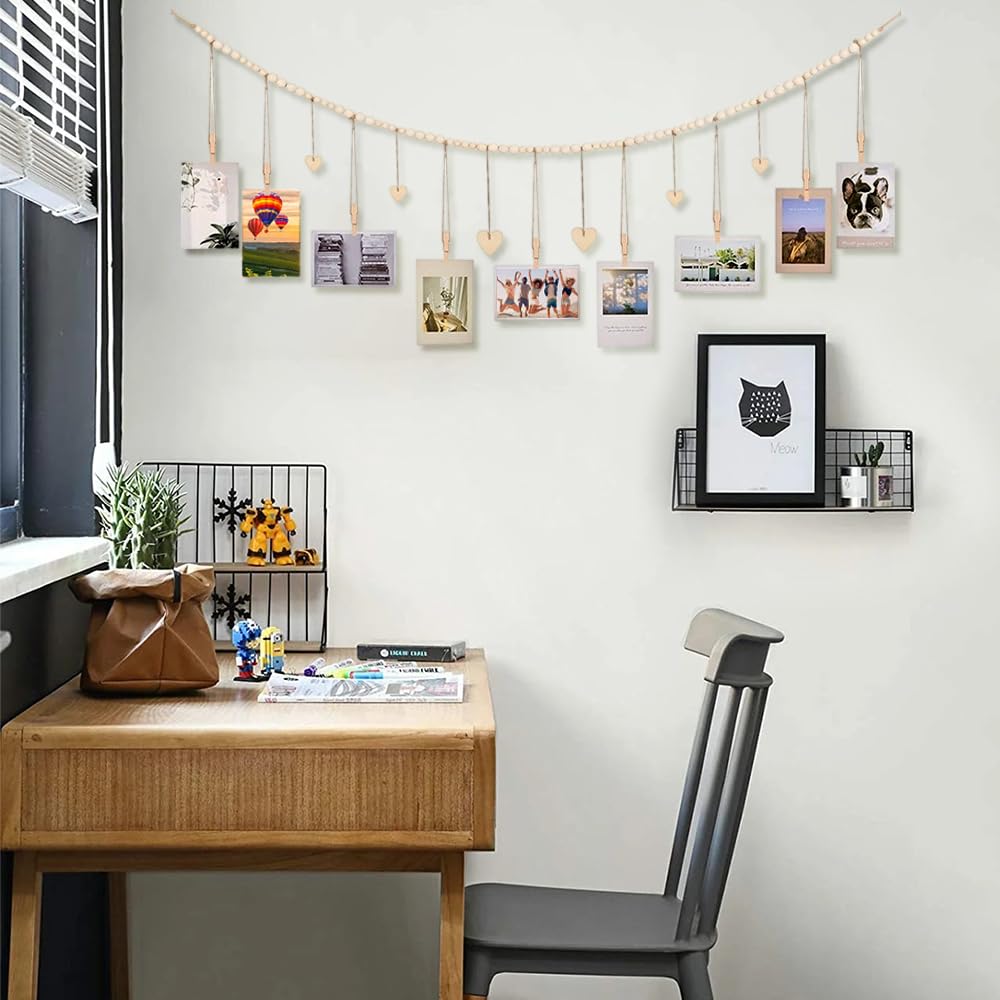 Espositore Per Foto Da Appendere Con 30 Clip In Legno, Portafoto In Macrame Cornice Per Collage Per Decorazioni Boho~p221017758
